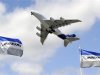 Boeing flags flutter as an Airbus A380, the world's largest jetliner, takes part in a flying display during the 49th Paris Air Show at the Le Bourget airport near Paris