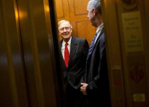 Senate Minority Leader Mitch McConnell of Ky. gets …
