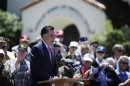 Mitt Romney, U.S. Republican presidential candidate and former Massachusetts governor, speaks during a memorial day ceremony held at the Veterans Museum & Memorial Center in San Diego