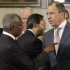 Joint Special Envoy of the United Nations and the Arab League for Syria Annan talks with Russia's Foreign Minister Lavrov at the start of the meeting of the Action Group on Syria in Geneva