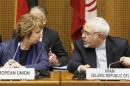 Vice President of the European Commission Catherine Ashton (L) and Iranian FM Mohammad Javad Zarif attend EU 5+1 Talks at the UN headquarters in Vienna, on June 17, 2014