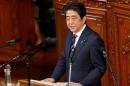 Japanese Prime Minister Shinzo Abe gives an address at the start of the new parliament session at the lower house of parliament in Tokyo
