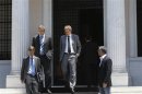 IMF's Thomsen, ECB's Masuch and European Commission director Morse leave Greek PM's Samaras office in Athens
