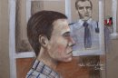 An artist's sketch shows Luka Rocco Magnotta appearing at the Montreal Courthouse in Montreal