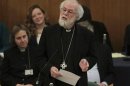 The outgoing Archbishop of Canterbury Rowan Williams speaks at the Assembly Hall of Church House, during a meeting of the General Synod of the Church of England in London