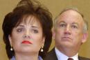 FILE - In this May 24, 2000 file photo, Patsy Ramsey and her husband, John, parents of JonBenet Ramsey, look on during a news conference in Atlanta regarding their lie-detector examinations for the murder of their daughter. A grand jury indictment issued in 1999 in the JonBenet Ramsey investigation is expected to be released Friday, Oct. 25, 2013, and should shed more light on why prosecutors decided against pursuing charges against the little girl's parents. (AP Photo/Ric Feld, File)
