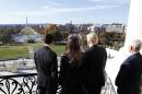 House Speaker Paul Ryan of Wis., left, shows President-elect Donald Trump, his wife Melania and Vice president-elect Mike Pence the view of the inaugural stand that is being built and Pennsylvania Avenue, from the Speaker's Balcony on Capitol Hill in Washington, Thursday, Nov. 10, 2016. (AP Photo/Alex Brandon)