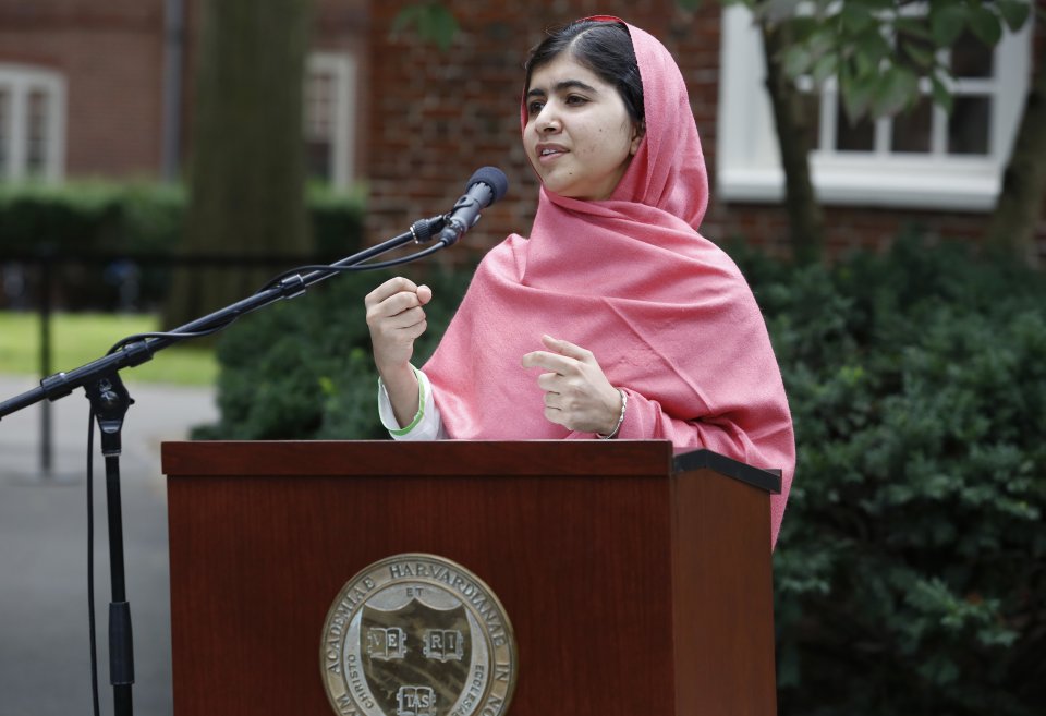 Malala Yousafzai speaks during a news conference on the Harvard University campus in Cambridge, Mass. on Friday, Sept. 27, 2013. The Pakistani teenager, an advocate for education for girls, survived a Taliban assassination attempt last year on her way home from school. (AP Photo/Jessica Rinaldi)