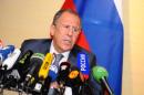 Russian Foreign Minister Sergei Lavrov gives a press conference in Geneva on April 17, 2014