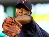 Minnesota Twins starting pitcher Samuel Deduno (21) throws against the Cleveland Indians during the first inning of a baseball game, Monday, Sept. 10, 2012, in Minneapolis. (AP Photo/Genevieve Ross)