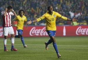 Brazil&#39;s Robinho celebrates after scoring the opening&nbsp;&hellip;
