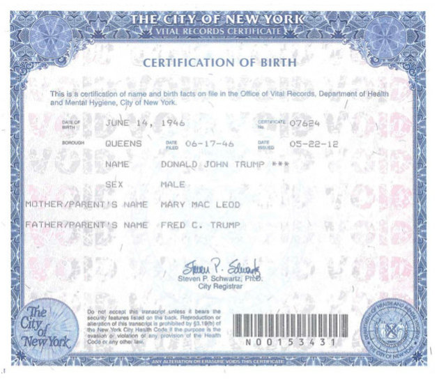 Donald Trump's birth certificate