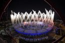Fireworks ignite over the Olympic Stadium during the Opening Ceremony at the 2012 Summer Olympics, Saturday, July 28, 2012, in London. (AP Photo/Mark J. Terrill)