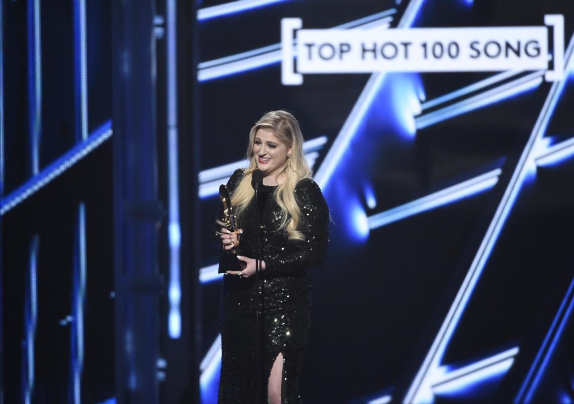 Meghan Trainor accepts the award for top hot 100 song for “All About That Bass” at the Billboard Music Awards at the MGM Grand Garden Arena on Sunday, May 17, 2015, in Las Vegas. (Photo by Chris Pizzello/Invision/AP)