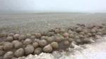 Giant ice boulders roll up along Lake Michigan shoreline