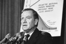 FILE - In this March 6, 1975, file photo, Environmental Protection Agency Administrator Russell Train speaks at a news conference in Washington. According to the Washington Post, Train died Monday, Sept. 17, 2012, at his farm in Bozman, Md. (AP Photo/Charles Harrity, File)
