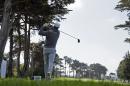 Jordan Spieth follows his drive from the fourth tee at TPC Harding Park during round-robin play against Mikko Ilonen, of Finland, at the Match Play Championship golf tournament Wednesday, April 29, 2015, in San Francisco. (AP Photo/Eric Risberg)