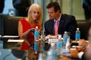 Campaign Manager Kellyanne Conway and Paul Manafort, staff of Republican presidential nominee Donald Trump, speak during a round table discussion on security at Trump Tower in the Manhattan borough of New York