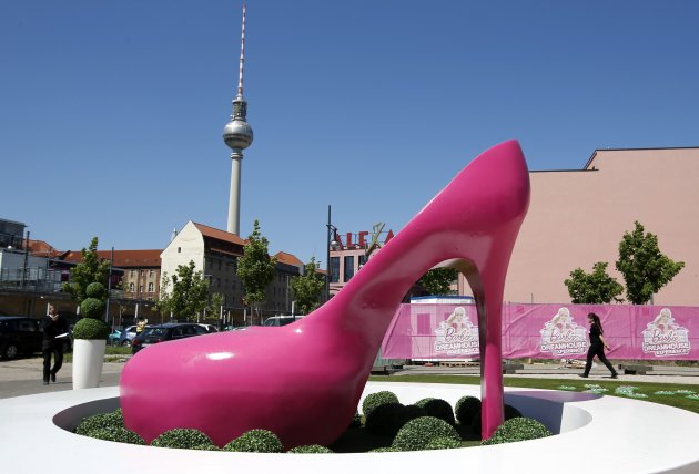 A giant shoe is pictured outside a life-size