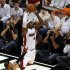 Miami Heat's LeBron James (6) dunks the ball over Boston Celtic's Paul Pierce during the first half of Game 1 in their NBA basketball Eastern Conference finals playoffs series, Monday May, 28, 2012, in Miami. (AP Photo/Wilfredo Lee)
