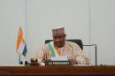 Hama Amadou, head of Nigers' parliament, delivers a speech at the Parliament House in Niamey, Niger, November 6, 2013