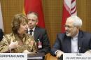 European Union foreign policy chief Ashton and Iranian Foreign Minister Zarif wait for start of talks in Vienna