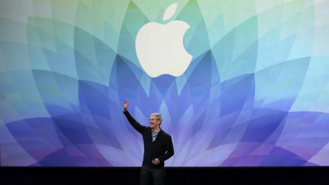 Apple CEO Tim Cook speaks during an Apple event in San Francisco