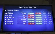 En la imagen, evolución de la prima de riesgo de España en la Bolsa de Madrid. EFE/Archivo