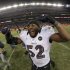 In a photo taken with a fisheye lens, Baltimore Ravens inside linebacker Ray Lewis celebrates after the Ravens beat the Denver Broncos 38-35 in overtime of an AFC divisional playoff NFL football game, Saturday, Jan. 12, 2013, in Denver. (AP Photo/Charlie Riedel)