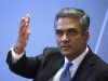 Jain, Co-Chairman of the Management board and the Group Executive Committee of Germany's largest business bank, Deutsche Bank AG gestures as he speaks during a visit at the Thomson Reuters office in Frankfurt