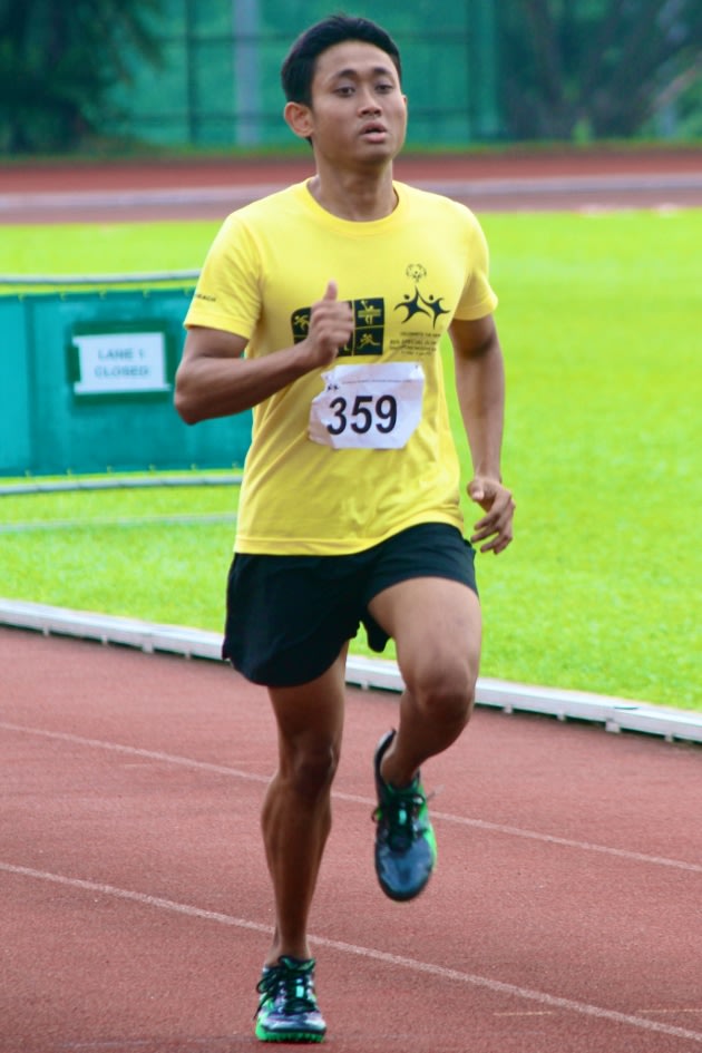 Salihin Bin Sinai bursting clear of his competitors en route to first place. (Photo: Special Olympics Singapore)