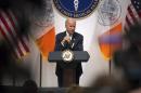 In this Sept. 10,, 2015, photo, Vice President Joe Biden speaks during a news conference at the Office of the Chief Medical Examiner, Thursday, Sept. 10, 2015, in New York. In one minute, Biden seems like a presidential candidate-in-waiting, eating up adoration from die-hard supporters who are pleading with him to run. The next minute, he seems light-years away from convincing himself he's ready to run _ a man still reeling from personal tragedy. (AP Photo/Kevin Hagen)