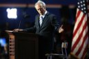 Actor Clint Eastwood addresses an empty chair while speaking during the final session of the Republican National Convention in Tampa
