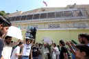 A protest in front of the Russian embassy in Tripoli on August 13, 2012