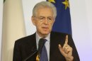 Italian Premier Mario Monti gestures as he speaks during a news conference in Rome, Sunday, Dec. 23, 2012. Italy's caretaker Premier Mario Monti said Sunday he won't run in February elections, but if political parties that back his anti-crisis agenda ask him to head the next government he would consider the offer. Monti ruled out heading any ticket himself, saying "I have no sympathy for 'personal' parties." At a news conference, Monti made clear he was spurning an offer from his predecessor Silvio Berlusconi to run on a center-right election ticket backed by the media mogul, citing Berlusconi's heavy criticism of his economic policies. (AP Photo/Alessandra Tarantino)