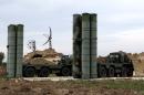A picture shows two Russian S-400 Triumf S-400 Triumf missile systems at the Russian Hmeimim military base in Latakia province, in the northwest of Syria, on December 16, 2015