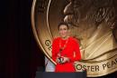 Television host Robin Roberts speaks after being awarded a Peabody Award for her work in "Robin's Journey" in New York