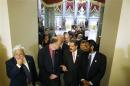 U.S. House Democrats prepare to march onto the House floor in Washington