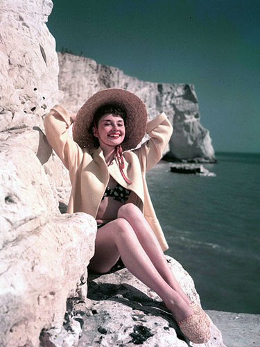 Audrey Hepburn by the beach, 1951