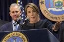 Massachusetts Attorney General Maura Healey, right, joined by New York Attorney General Eric Schneiderman, discusses a lawsuit against Volkswagen, Tuesday, July 19, 2016, in New York. The states are suing Volkswagen and its affiliates Audi and Porsche over diesel emissions cheating, alleging that the German automakers defrauded customers by selling diesel vehicles equipped with software allowing them to cheat emissions testing. In response the company said, "The allegations in complaints filed by certain states today are essentially not new and we have been addressing them in our discussions with U.S. federal and state authorities." (AP Photo/Mark Lennihan)