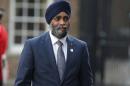 Canadian Defense Minister Harjit Sajjan, seen in September 2016, will travel to Senegal and Mali to check out local security needs as Canada prepares to spend Can$450 million and 600 troops for UN peacekeeping operations