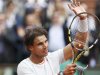 Nadal of Spain celebrates beating Brands of Germany in their men's singles match at the French Open tennis tournament in Paris