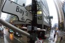 A Bay Street sign, the main street in the financial district is seen in Toronto