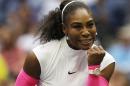 Serena Williams reacts after a point against Yaroslava Shvedova, of Kazakhstan, during the fourth round of the U.S. Open tennis tournament, Monday, Sept. 5, 2016, in New York. (AP Photo/Charles Krupa)