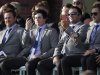 Europe's Graeme McDowell, left, Rory McIlroy, Francesco Molinari and Ian Poulter take pictures during the opening ceremony at the Ryder Cup PGA golf tournament Thursday, Sept. 27, 2012, at the Medinah Country Club in Medinah, Ill. (AP Photo/David J. Phillip)