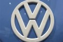 Logo of German carmaker Volkswagen, is pictured at the IAA truck show in Hanover
