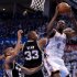 Serge Ibaka (R) contributed some unexpected offence, scoring 26 points on perfect 11-for-11 shooting for the Thunder