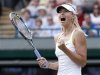 Maria Sharapova of Russia reacts to winning a point during her women's singles tennis match against Hsieh Su-Wei of Taiwan at the Wimbledon tennis championships in London