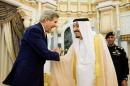 FILE - In this May 7, 2015 file photo, U.S. Secretary of State John Kerry, left, shakes hands with Saudi Arabia's King Salman at the Royal Court, in Riyadh, Saudi Arabia. WikiLeaks is in the process of publishing more than 500,000 Saudi diplomatic documents to the Internet, the transparency website said Friday, June 19, 2015. If genuine, the documents would offer a rare glimpse into the inner workings of the notoriously opaque kingdom. (Andrew Harnik/Pool Photo via AP, File)