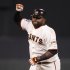 San Francisco Giants' Pablo Sandoval celebrates his third home run of the game against the Detroit Tigers in the fifth inning during Game 1 of the MLB World Series baseball championship in San Francisco
